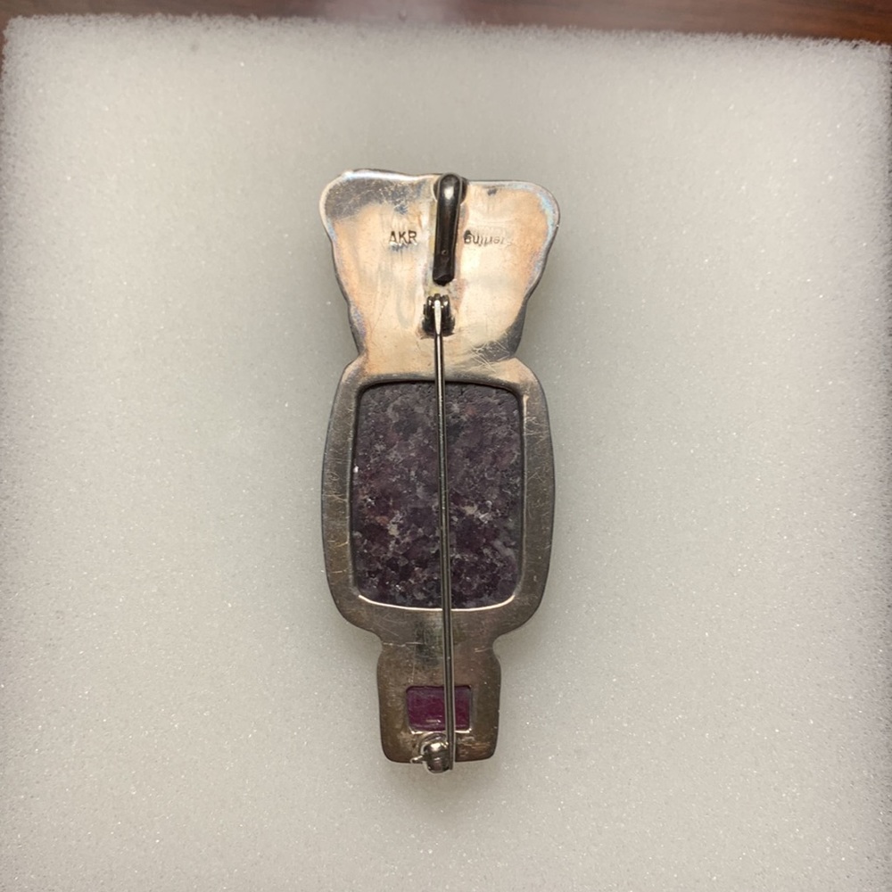 Amy Kahn Russell Handcrafted Carved Butterfly Abalone Ruby SS Pin/Pendent - Picture 4 of 4